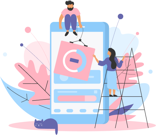 People interacting with mobile app